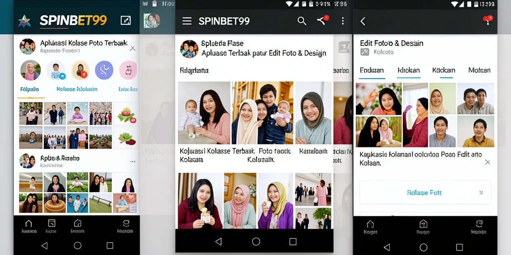 Tampilan antarmuka SPINBET99 saat membuat kolase foto.