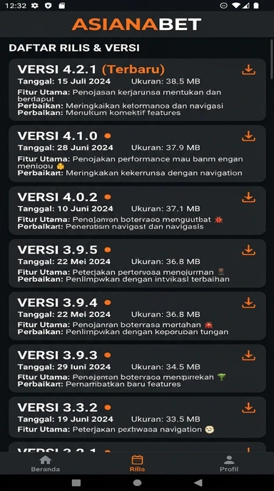 Tampilan riwayat versi asianabet